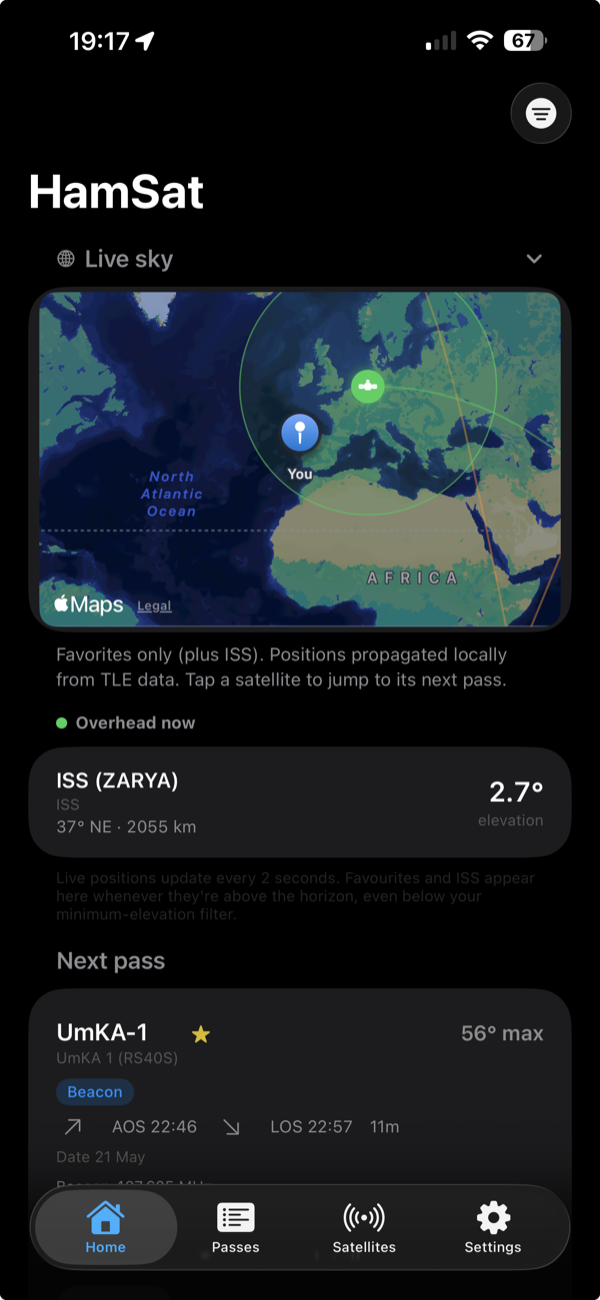 HamSat live sky view