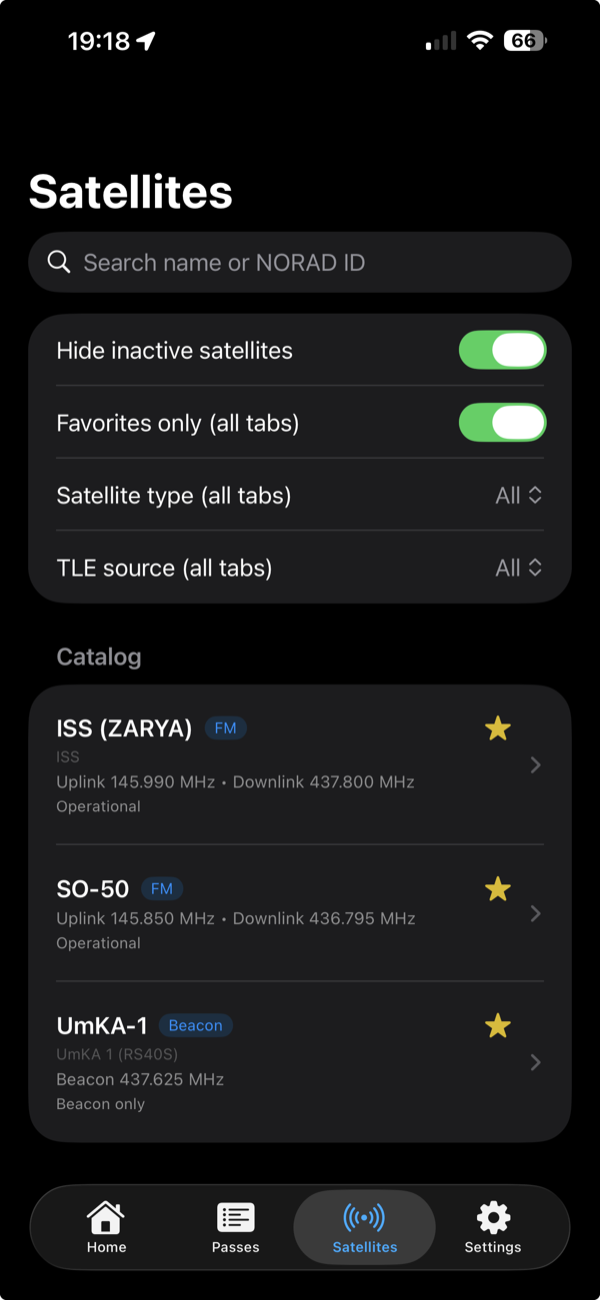 HamSat satellite catalog